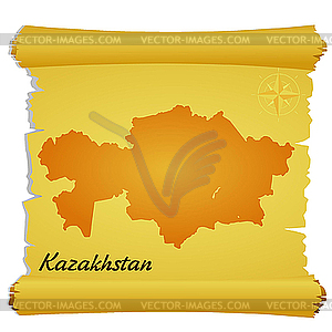 Parchment with silhouette of Kazakhstan - vector clip art