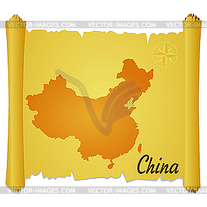 Parchment with silhouette of China - vector clipart