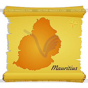 Parchment with silhouette of Mauritius - vector clipart