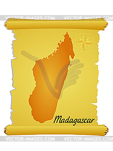 Parchment with silhouette of Madagascar - vector image