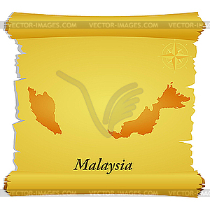 Parchment with silhouette of Malaysia - vector clip art