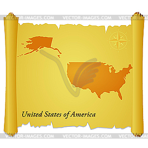 Parchment with silhouette of USA - vector clip art