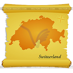 Parchment with silhouette of Switzerland - color vector clipart