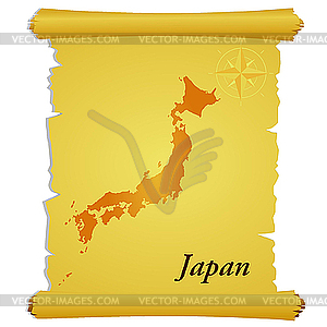 Parchment with silhouette of Japan - vector clip art