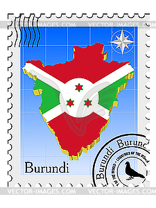 Stamp with the image maps of Burundi - vector image