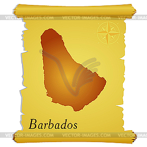 Parchment with silhouette of Barbados - vector clip art