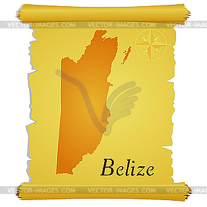 Parchment with silhouette of Belize - vector image