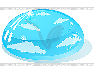 Drop of water reflects the sky - vector image