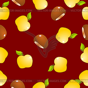 Seamless texture with yellow apple fruit and chestnut - vector image