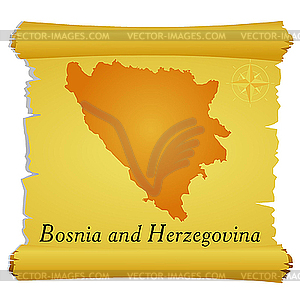 Parchment with silhouette of Bosnia and Herzegovina - vector image