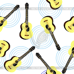 Seamless texture with an acoustic guitar - vector image