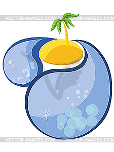 The island with palm tree in the ocean - color vector clipart