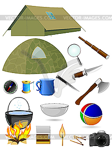 Collection of tourist accessories - vector EPS clipart