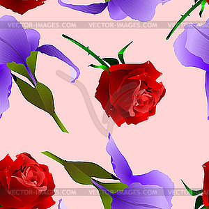 Seamless texture with rose and iris - vector clipart / vector image