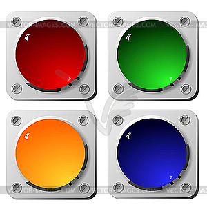 Round buttons on metal background - vector image