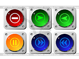 Media buttons on metal base - vector clip art