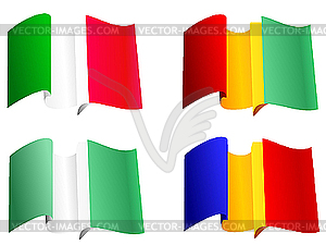 Национальные флаги Гвинеи, Румынии, Нигерии, Италии - векторное изображение клипарта