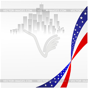 An American flag and the city - vector image