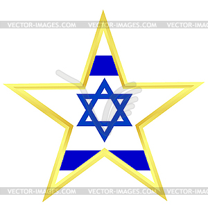 Gold star with flag of Israel - vector image