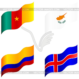 Set of flags of Cameroon, Cyprus, Colombia, Iceland - vector clip art