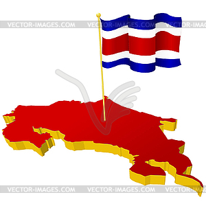 Three-dimensional image map of Costa Rica with national flag - vector clipart