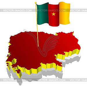 Three-dimensional image map of Cameroon with national flag - vector clip art