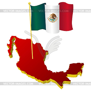 Three-dimensional image map of Mexico with national flag - vector clip art