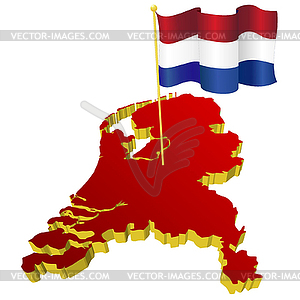 Map of Netherlands with national flag - vector image