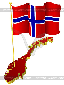 Three-dimensional image map of Norway with national flag - vector clipart