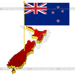 Map of New Zealand with national flag - vector image