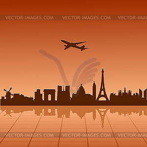 Airplane flying over Paris - vector clip art