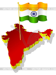 Three-dimensional image map of India with national flag - vector clipart