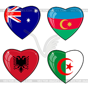 Set of hearts with flags - stock vector clipart