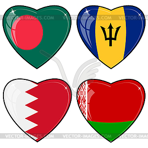 Set of hearts with flags - vector clipart