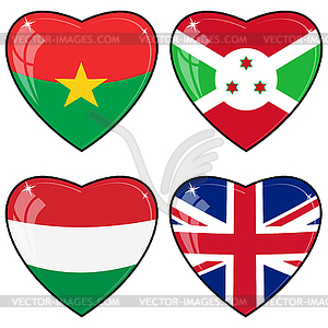 Set of hearts with flags of Burkina Faso, G - vector clipart