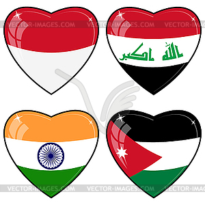 Set of hearts with flags - vector clipart