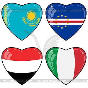 Set of hearts with flags - color vector clipart