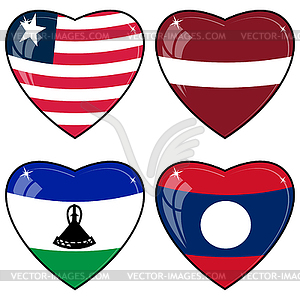 Set of hearts with flags - vector clipart