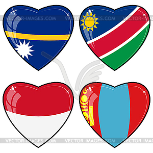 Set of hearts with flags - vector clip art