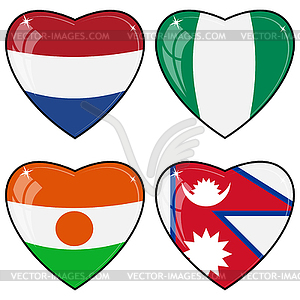 Set of hearts with flags - vector EPS clipart