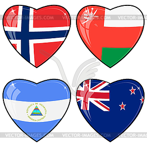 Set of hearts with flags - vector clip art