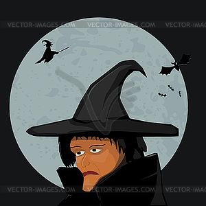 Witch on background of Moon - vector image