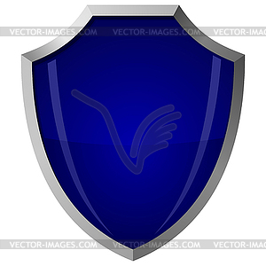 Blue glass shield in steel frame - vector clipart