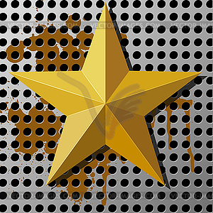 Gold star on metal background with holes - color vector clipart