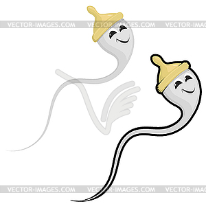 Cartoon condoms in cap. - vector clip art