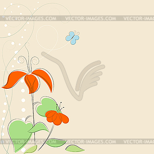 Background with stylized flowers and butterfly. - vector clipart