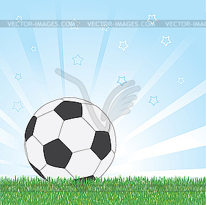 Soccer ball on star blue shiny background - vector clipart