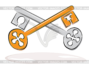 Crossed golden and silver keys - vector image