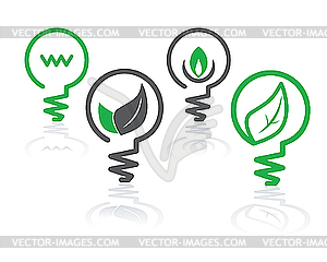 Зеленые иконки экологических лампочек - изображение в векторном виде