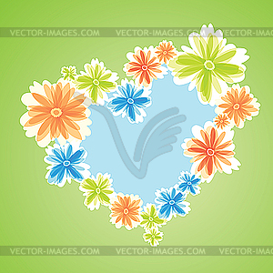 Colored flowers as heart symbol - vector clipart